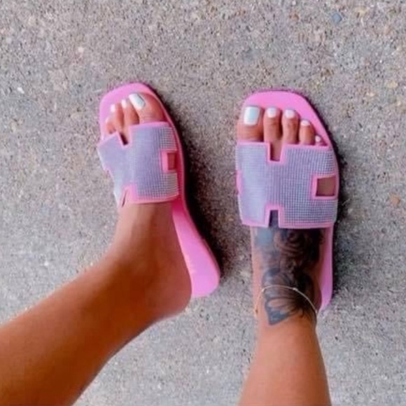 Pink Rhinestone Slide Sandals - Size 6 - Picture 2 of 2